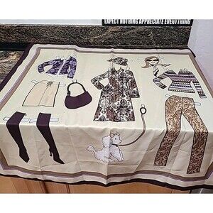 Vintage 1970's Paper Dolls Fashionable 36 x 36 Square SCARF Excl Cond.